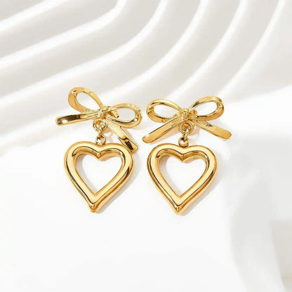 Heart Bow Pendant Luxury Drop Earrings