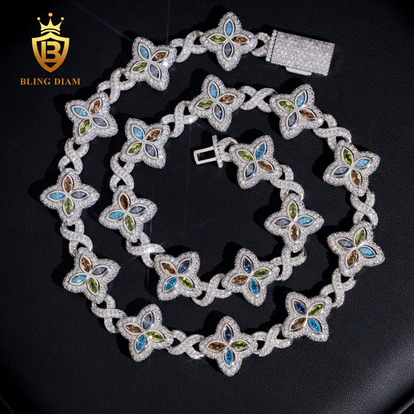 Four Leaf Clover VVS1 Moissanite 925 Silver Cuban Chain
