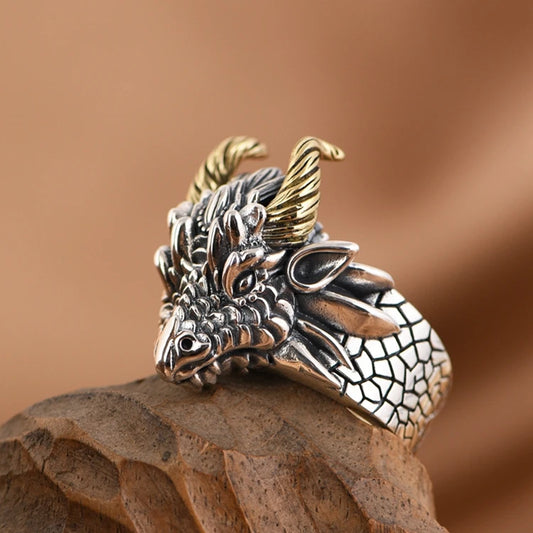 Silver Horned Beast Ring