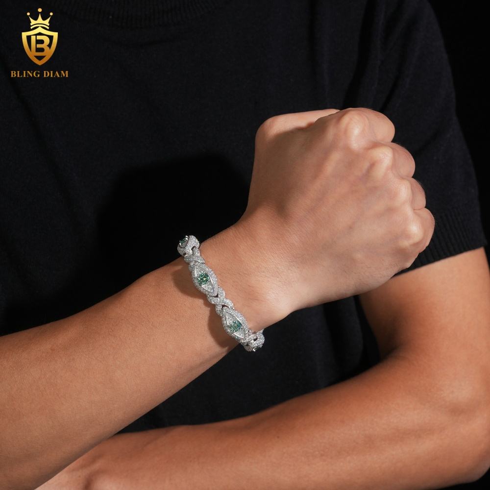 Infinity Green Eyes Moissanite Cuban Bracelet