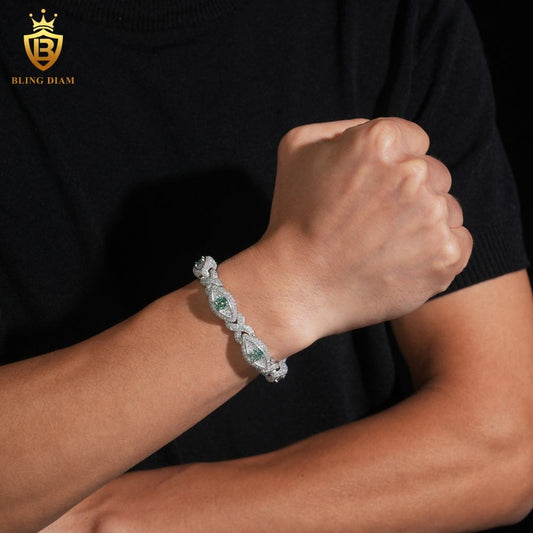 Infinity Green Eyes Moissanite Cuban Bracelet
