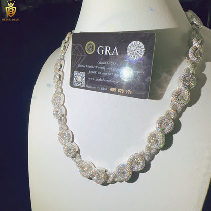 15mm Fine Jewelry D Color VVS Moissanite 925 Silver cuban link chain