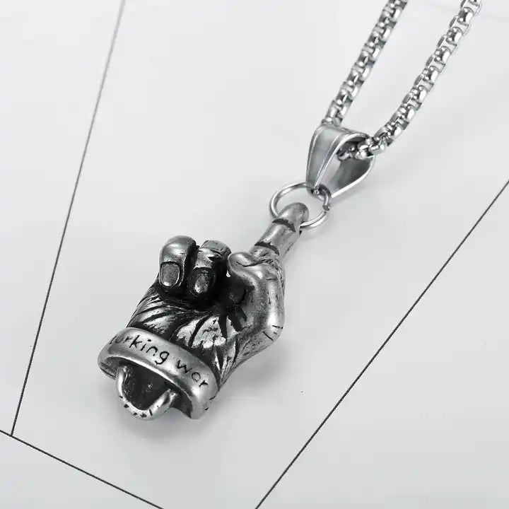 middle finger statement death skull Necklace