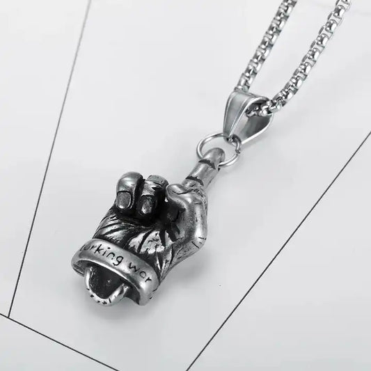 middle finger statement death skull Necklace
