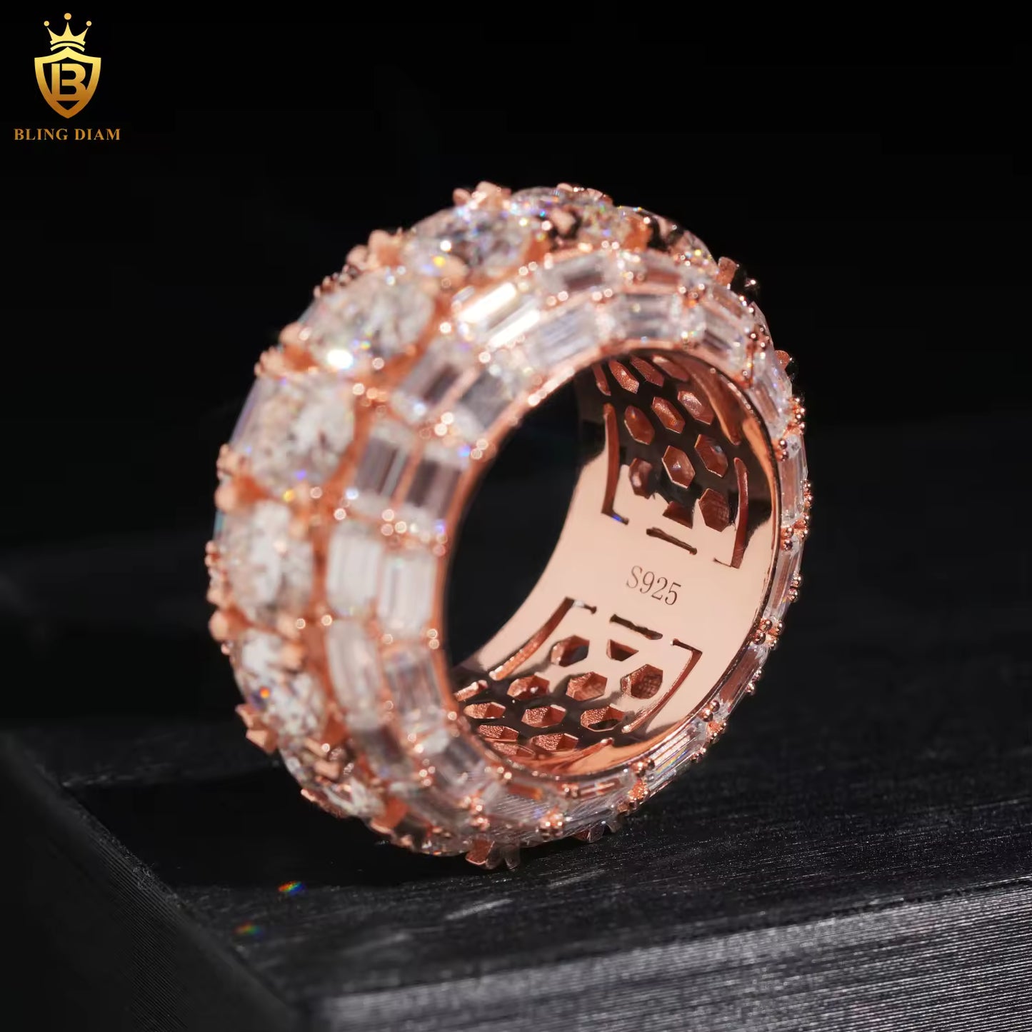 Baguette-cut iced-out men’s ring