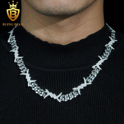 13mm Sharp 925 Sterling Silver Moissanite Chain