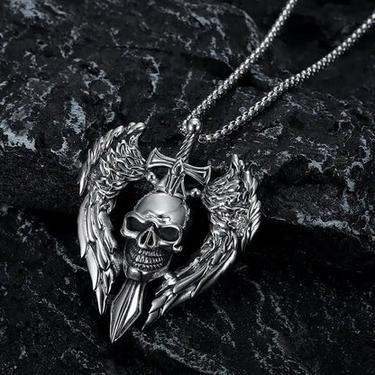 Skull & Wings Sword Pendant