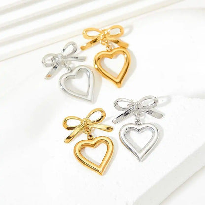 Heart Bow Pendant Luxury Drop Earrings