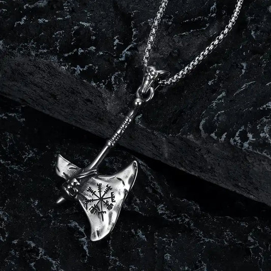 Viking Battle Axe Norse Compass Vegvisir Necklace