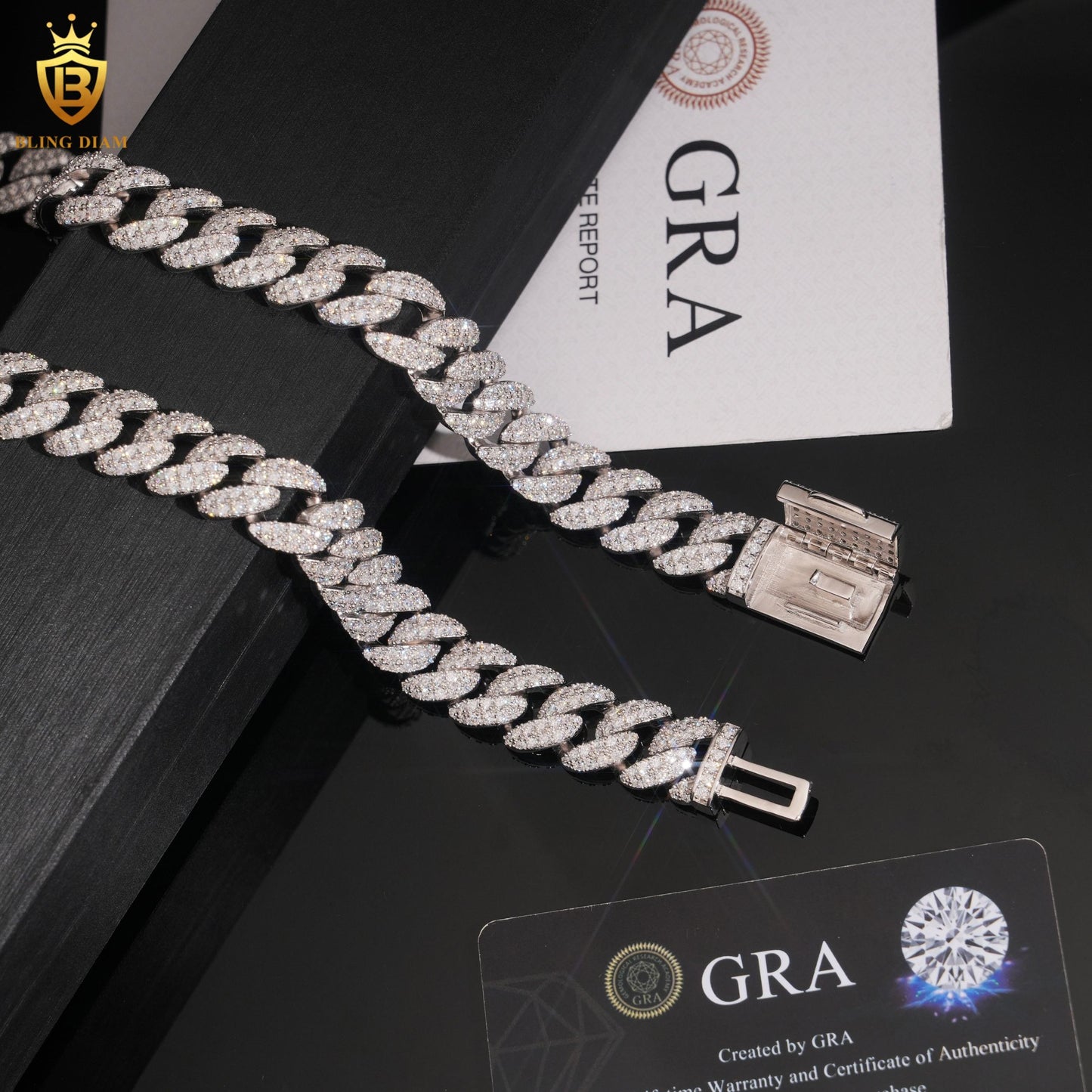 14mm Moissanite 925 Silver Link Chain