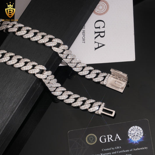 14mm Moissanite 925 Silver Link Chain