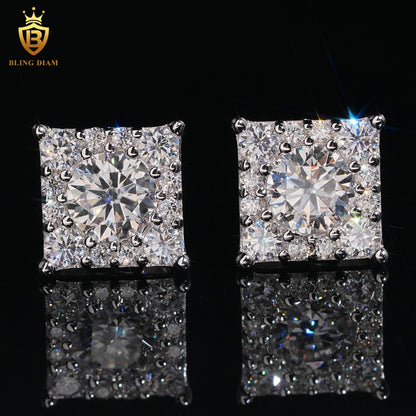 Iced-Out Square Moissanite Stud Earrings