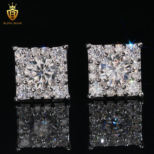 Iced-Out Square Moissanite Stud Earrings