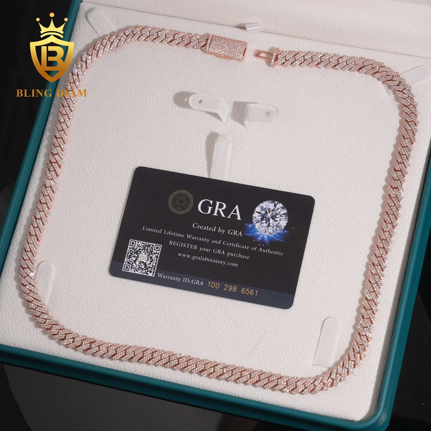 8mm Moissanite Sterling Silver Cuban Link Chain