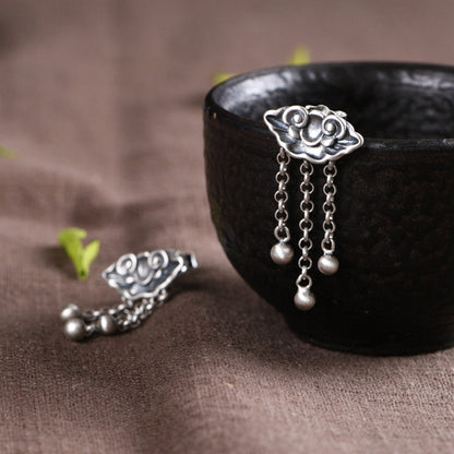 Flower Shape Chain Tassel Earrings