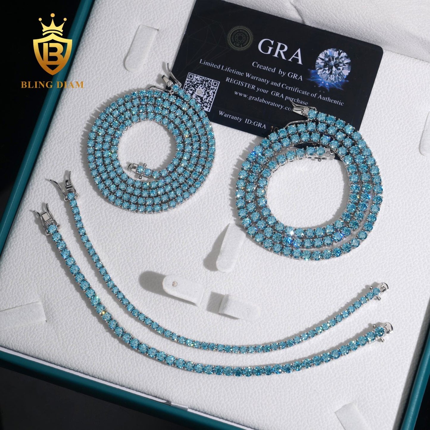 Sea Blue Moissanite sterling silver Tennis Chain