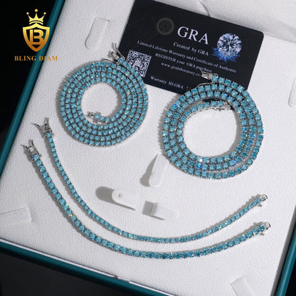 Sea Blue Moissanite sterling silver Tennis Chain