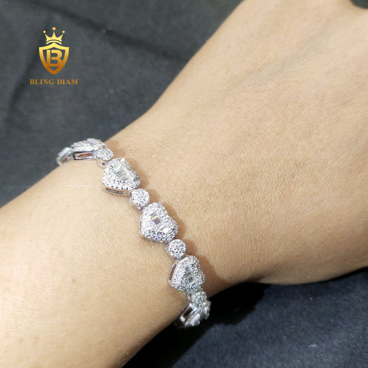 Iced-Out Pave Heart Link Moissanite Bracelet