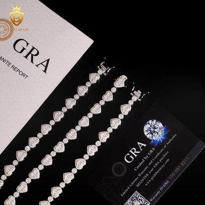 925 Sterling Silver 8.5mm Vvs Moissanite Love Heart Tennis Chain