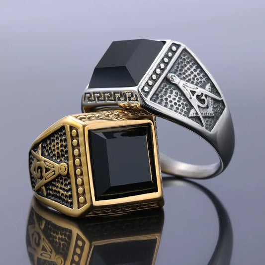 Masonic Black Stone Ring