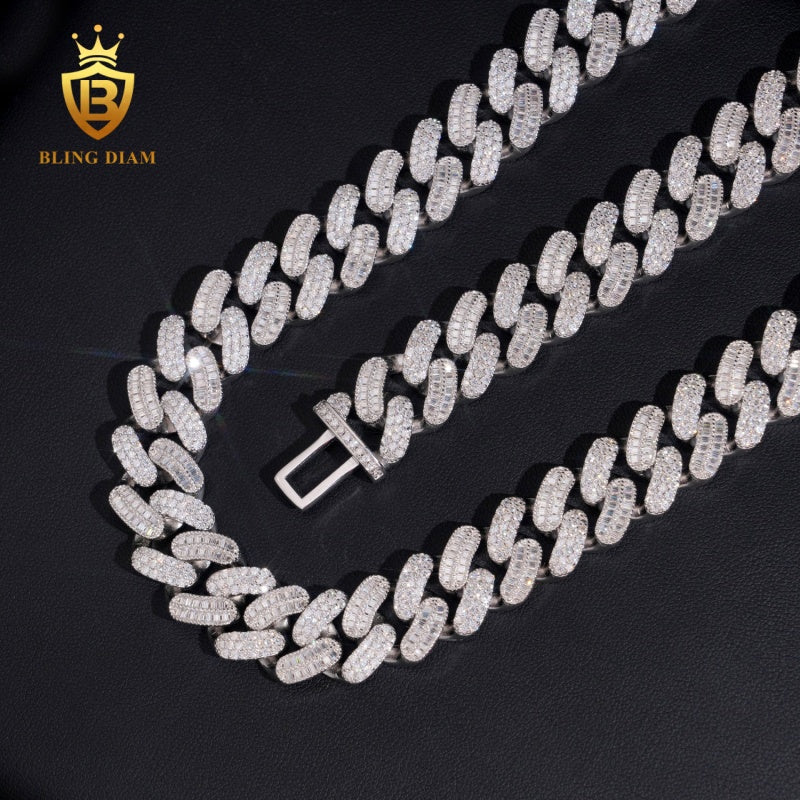 15mm Moissanite VVS1 925 Sterling Silver Cuban Chain