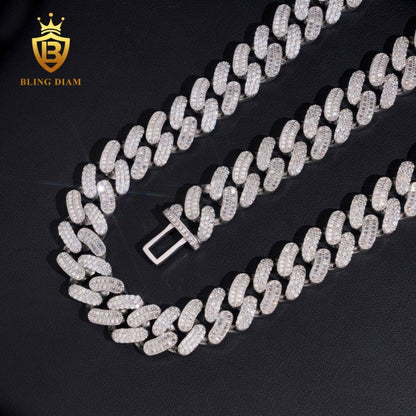 15mm Moissanite VVS1 925 Sterling Silver Cuban Chain