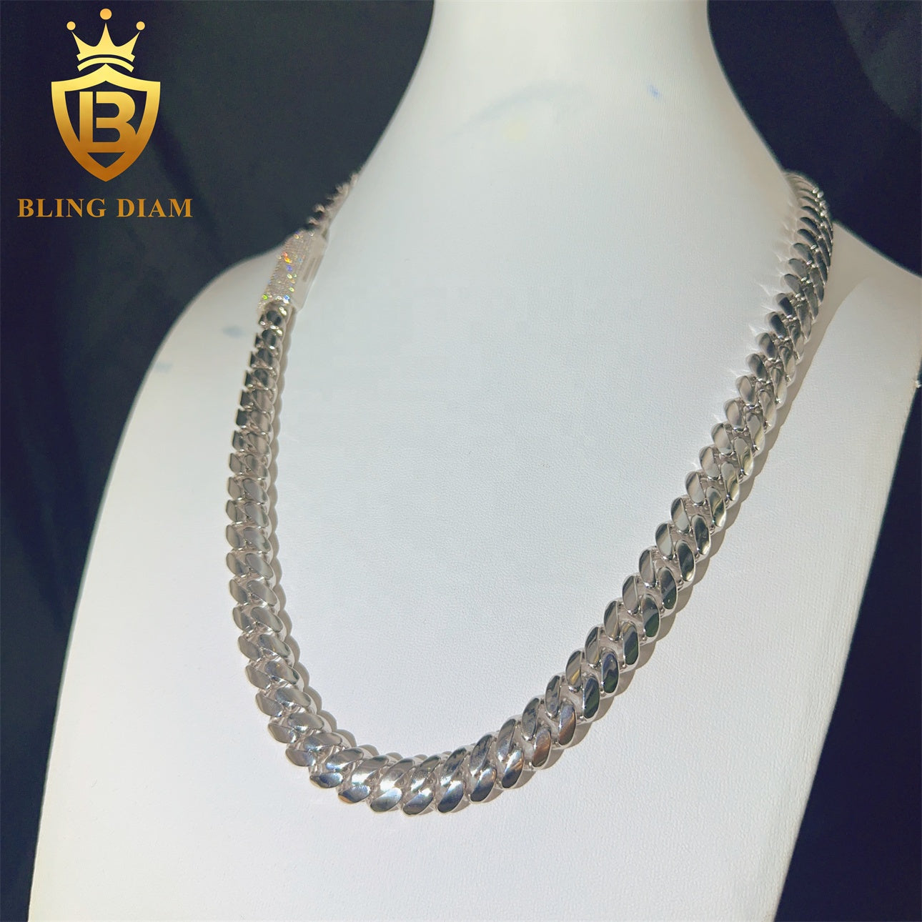 Miossanite 12mm Sterling Silver 925 Miami Cuban Link Chain