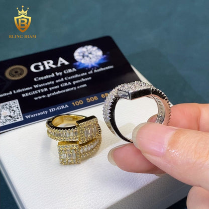 Bypass-style baguette moissanite ring