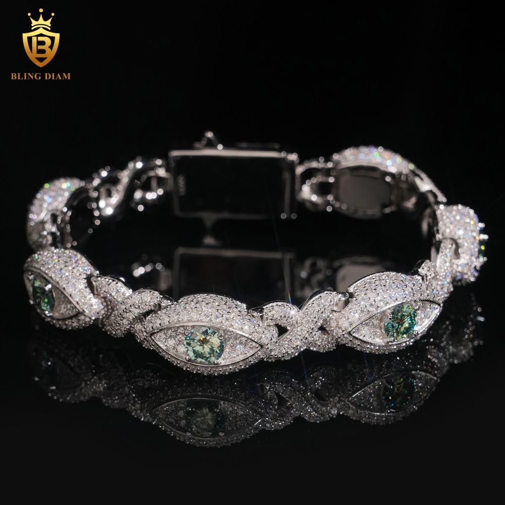 Infinity Green Eyes Moissanite Cuban Bracelet