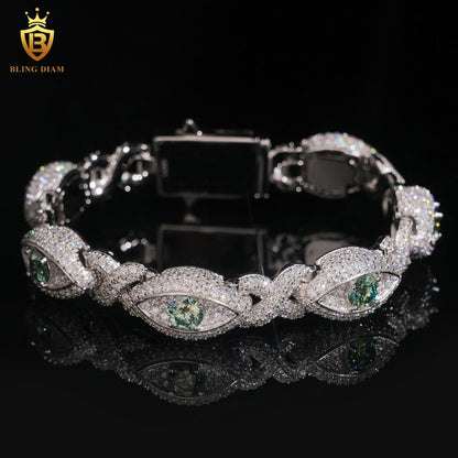 Infinity Green Eyes Moissanite Cuban Bracelet