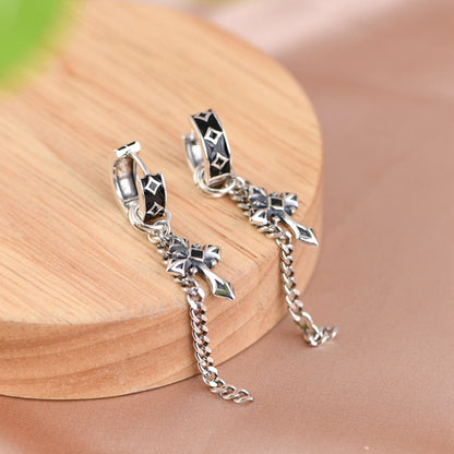 Chain Cross Drop Oil Stud Earrings