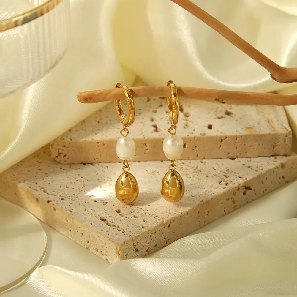 Pearl Water Drop Pendant Hoop Earring