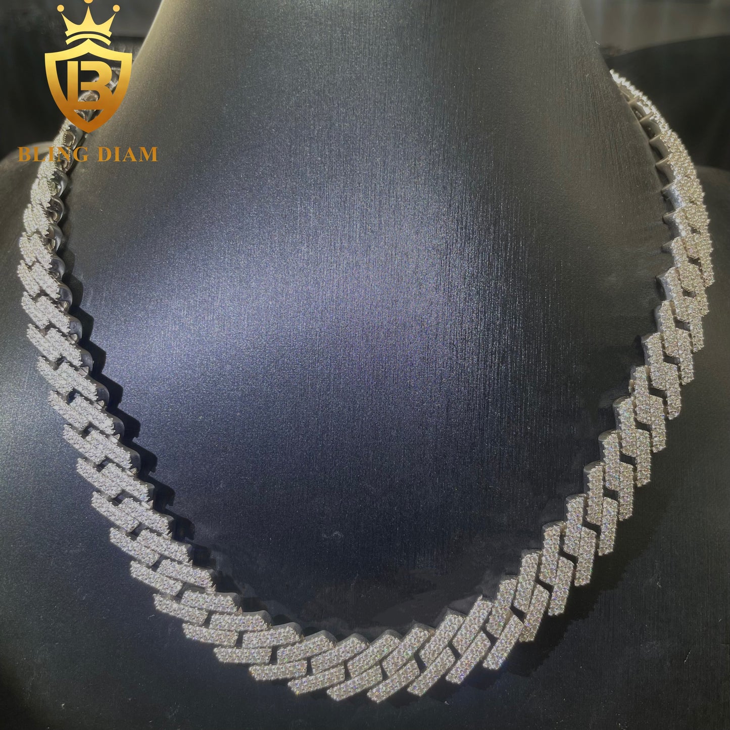 14MM Moissanite Cuban sterling silver vvs roound brilliant cut chain