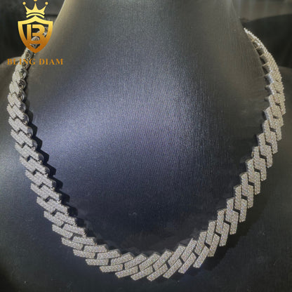 14MM Moissanite Cuban sterling silver vvs roound brilliant cut chain