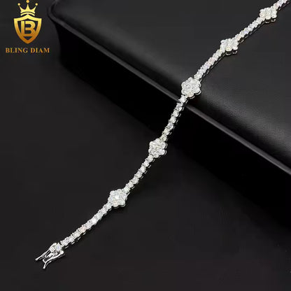 Luxury Moissanite Floral Tennis Bracelet | 3mm VVS Stones | 925 Sterling Silver