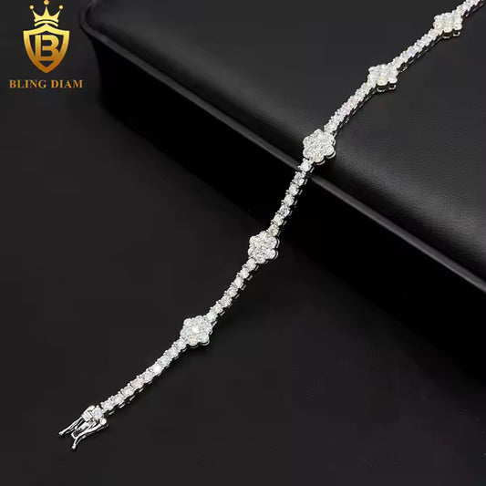 Luxury Moissanite Floral Tennis Bracelet | 3mm VVS Stones | 925 Sterling Silver