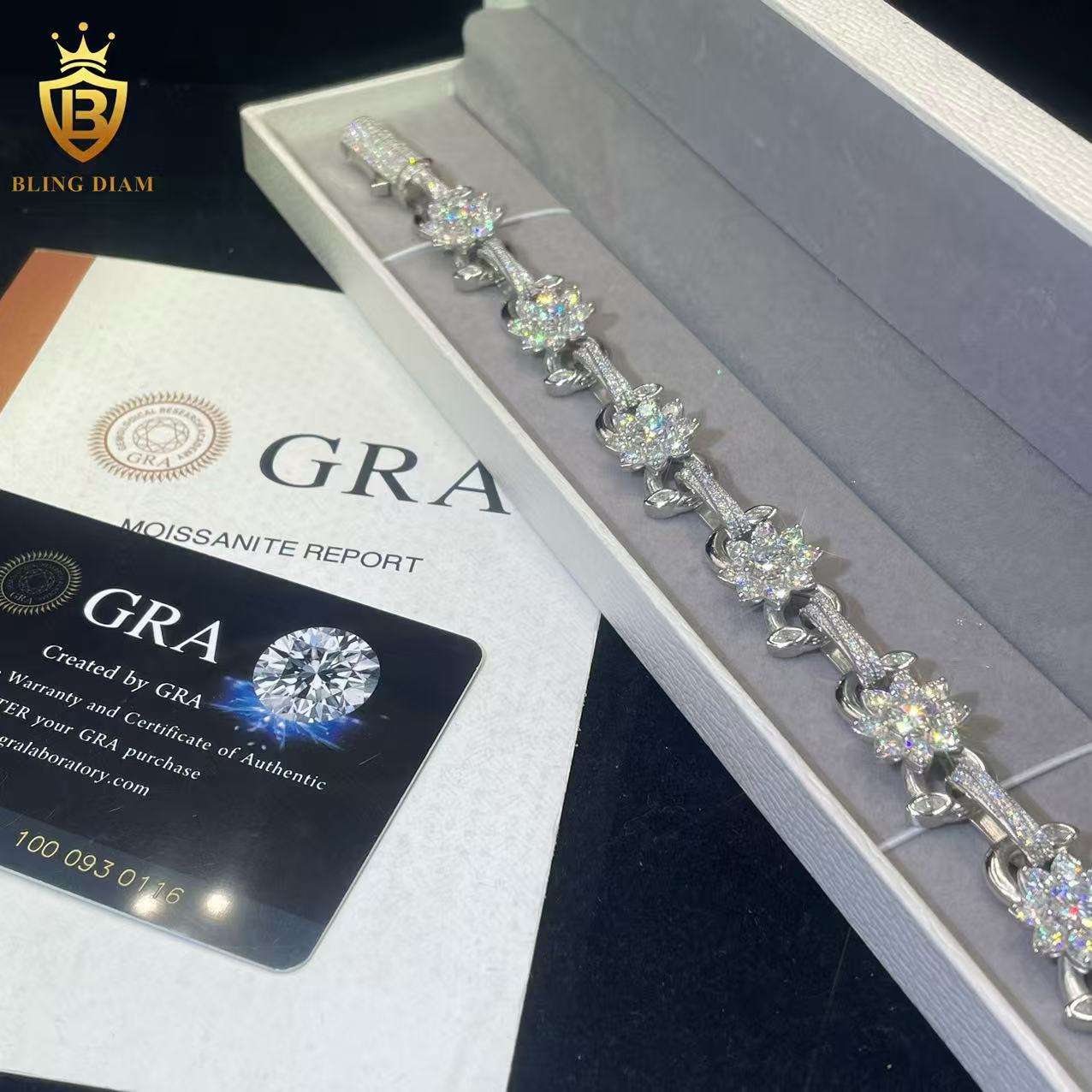 Flower Link Moissanite Cuban Bracelet