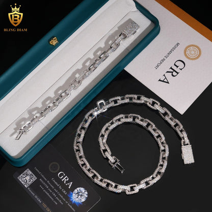 10MM Sterling Silver 925 VVS Moissanite Chain