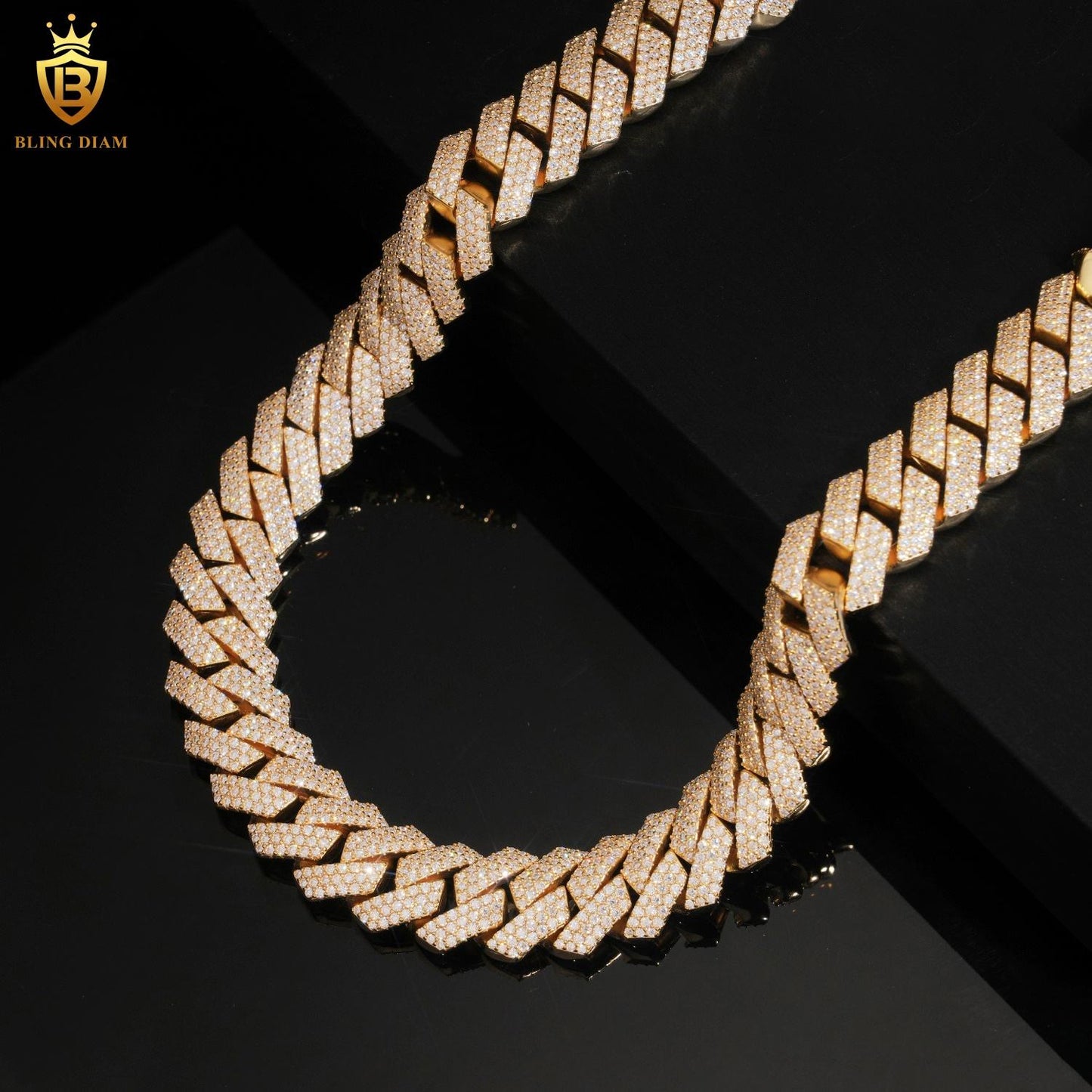 16mm Moissanite Solid 925 Silver Gold Plated Cuban Link Chain