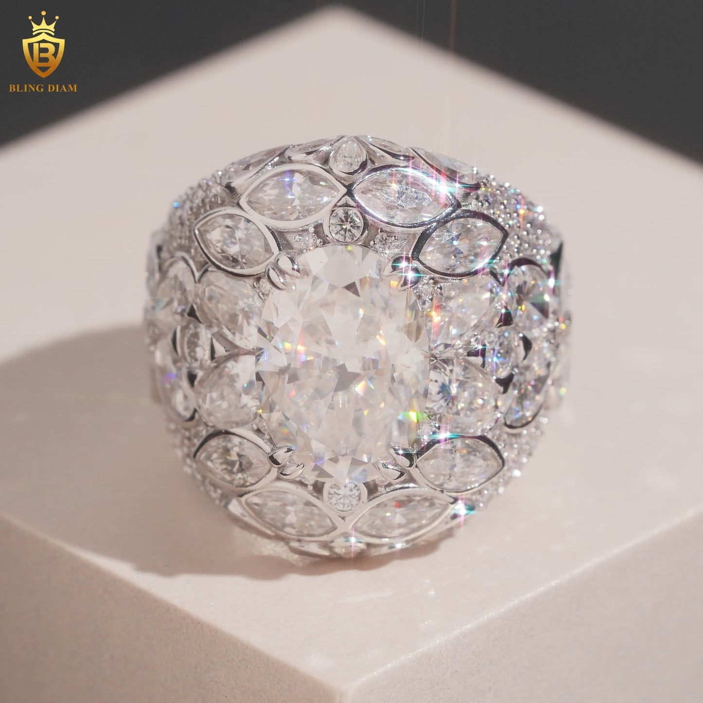Buss down iced-out ring