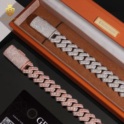 Rose Gold Baguette Cut Moissanite Cuban Bracelet