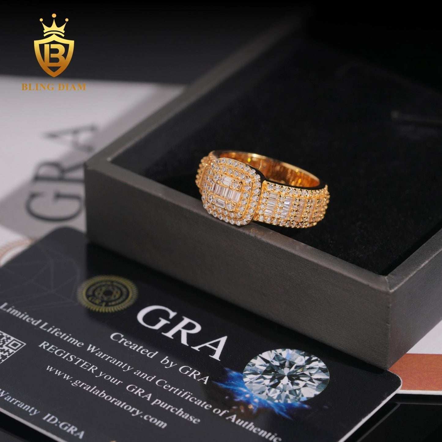 two-row iced-out moissanite ring