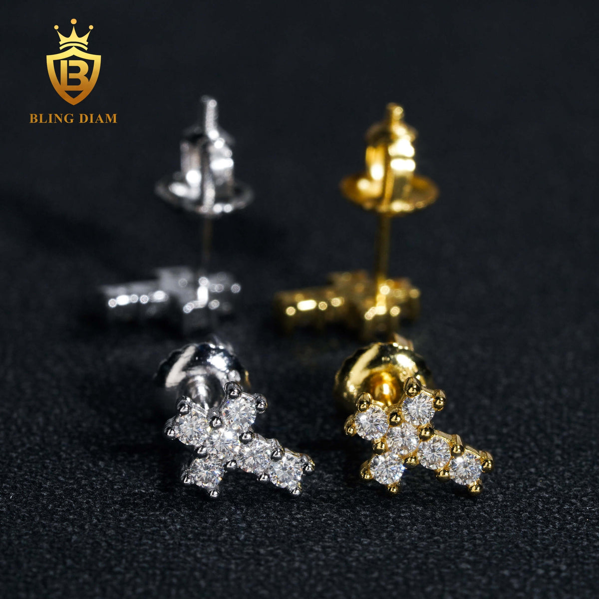 Iced-Out Moissanite Cross Stud Earrings