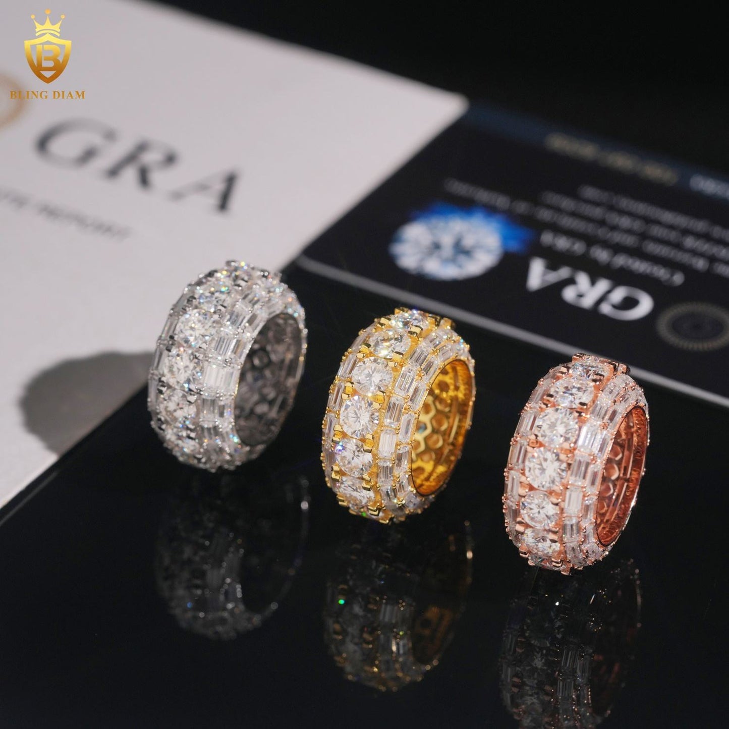 Baguette-cut iced-out men’s ring