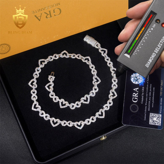 925 Silver 8.5MM Moissanite Heart Mixed Infinity Cuban Link Chain
