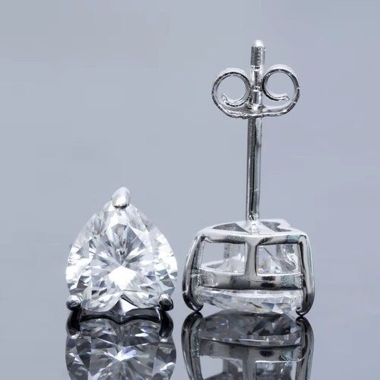 Heart Stud Earrings - 6.5mm VVS Moissanite, Sterling Silver