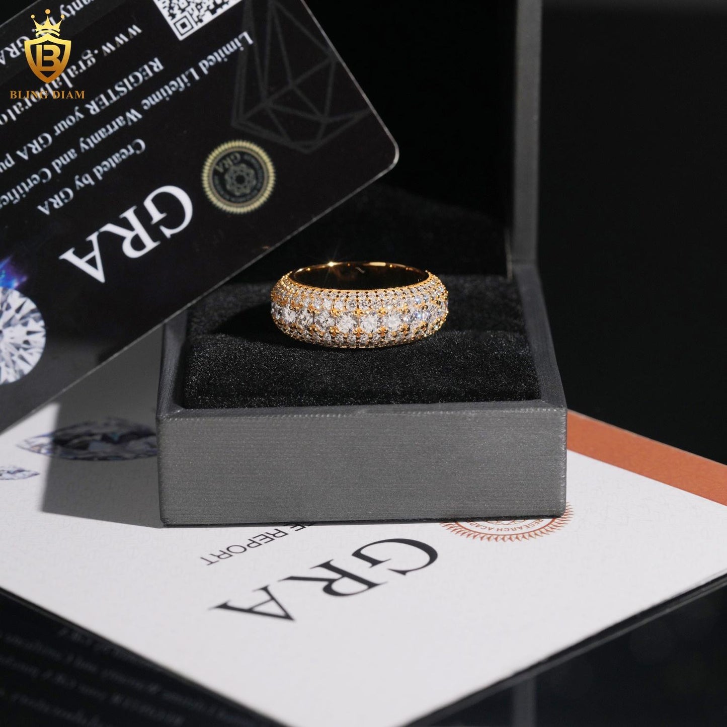 Iced-out moissanite ring