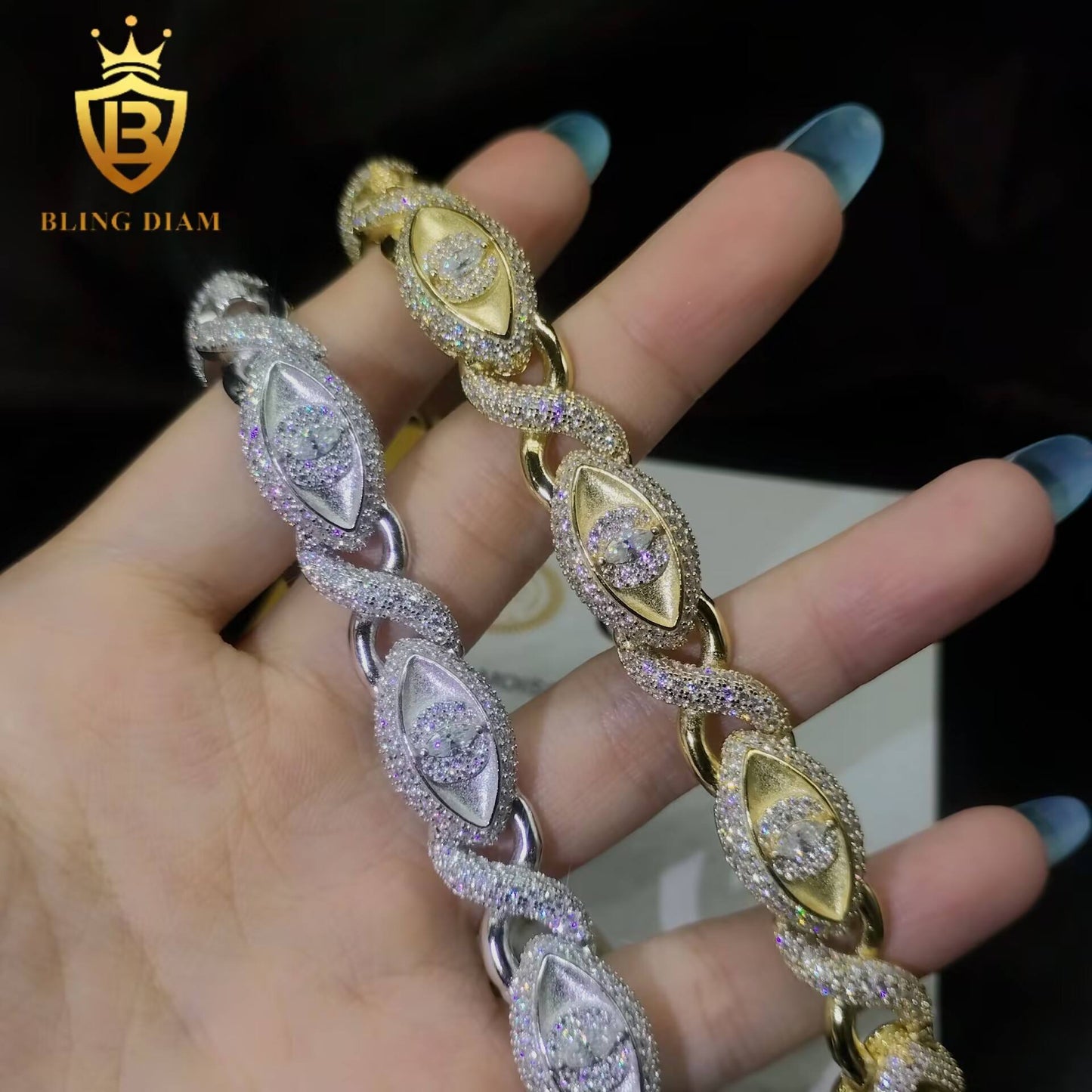 Marquise Evil Eye Infinity Moissanite Cuban Bracelet