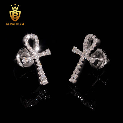 Iced-Out Moissanite Cross Stud Earrings