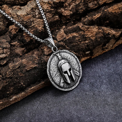 Spartan Helmet Pendant | Antique Stainless Steel Necklace